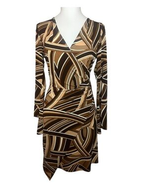 Vintage Rag Asymmetrical Brown Abstract Wrap Dress M